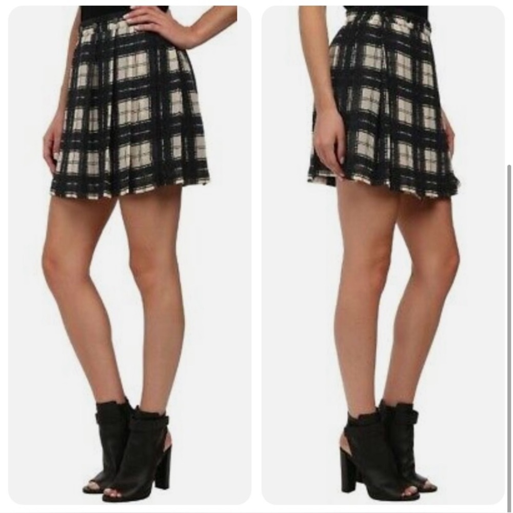 Women’s Diesel button-up black and beige/yellow plaid pleated skater mini skirt